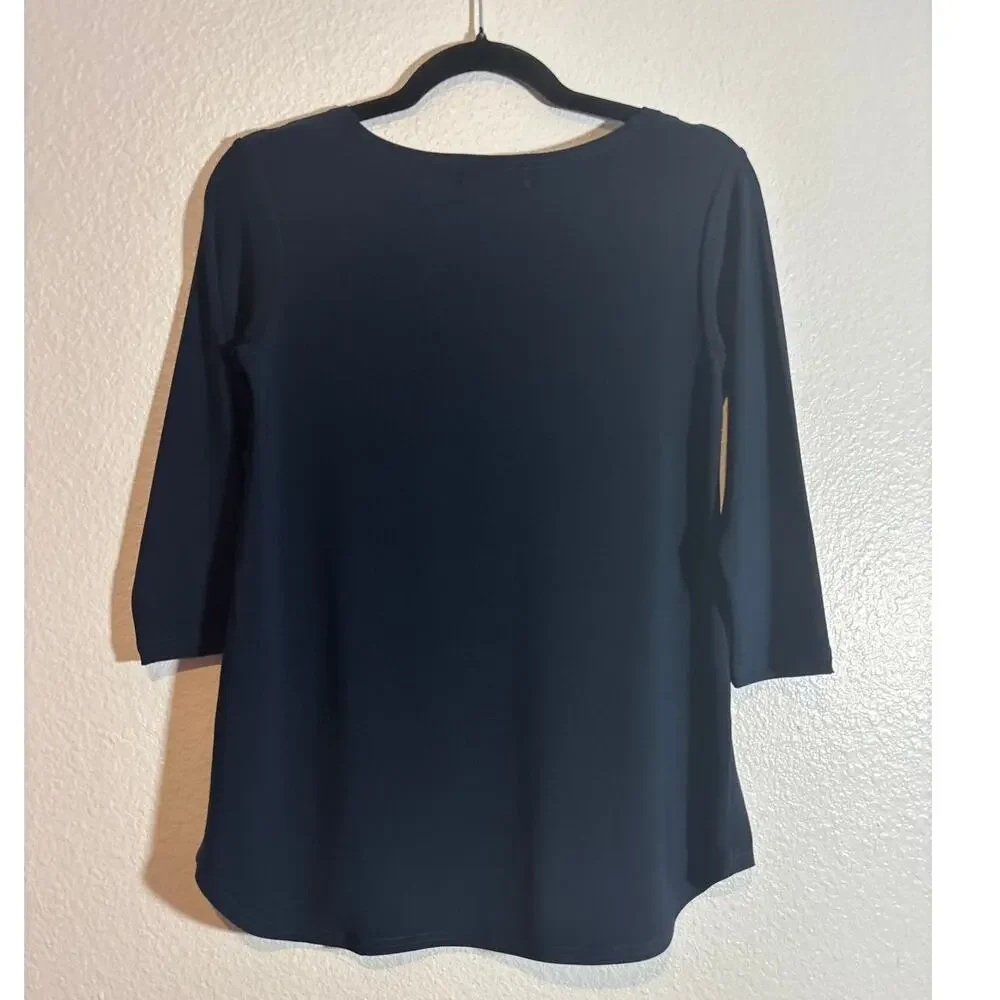 Sympli Women's Size 4 Go To Classic Relax Tee Navy Blue Stretch 3/4 Sleeves Top